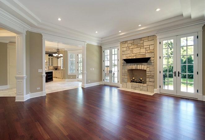 natural acacia hardwood floors in a sunlit hallway